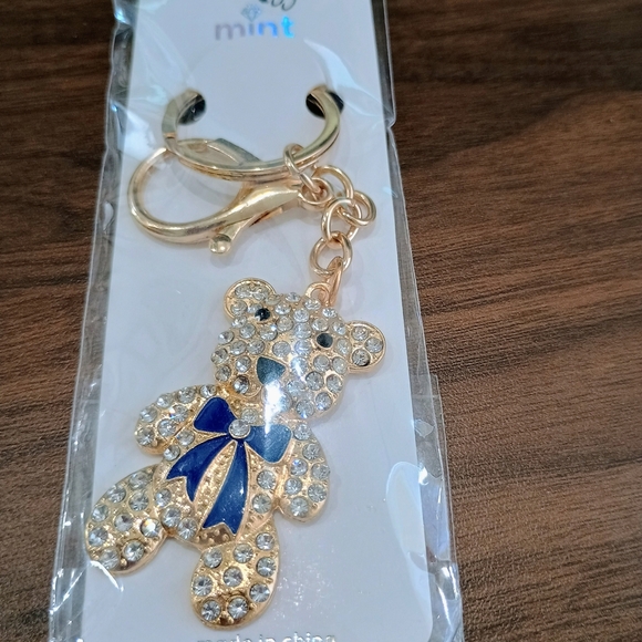 Accessories - Gold and Blue Crystal Bear Keychain